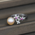 8-9MM Freshwater Pearl Ring with Three Flowers